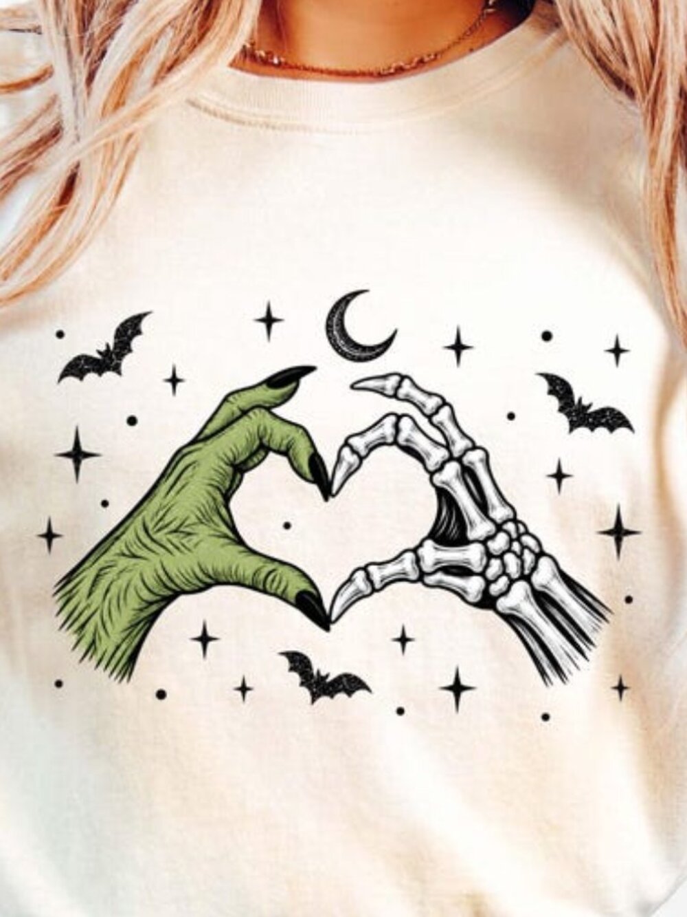 Halloween Skeleton Heart Hands T-Shirt, Spooky Hand Love Shirt - Picture 2 of 4